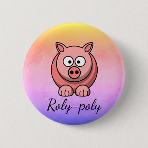 Roly-poly Pastel Pink Pig Pigling Piggywiggy 2 Inch Round Button