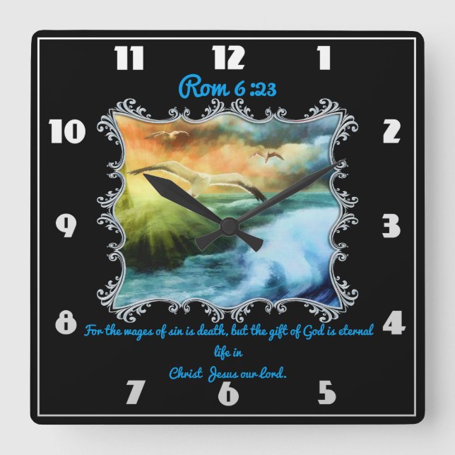 Rom 6:23 With seagulls flying over the open sea  Square Wall Clock (Front)