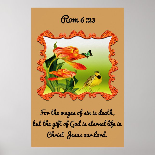 Rom 6:23 Yellow and black canary mockingbird Poster (Front)