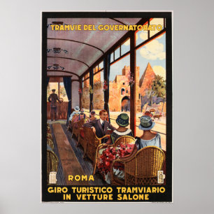 ROMA ITALY Sightseeing Tours Tram Italian Travel Poster