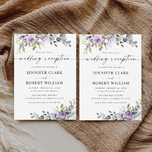 Romactic Violet Flowers Wedding Reception Invitation