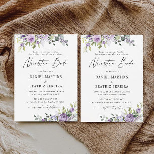 Romactic Violet Flowers Wedding Reception Invitation