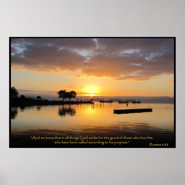 Romains 8:28 Christian Bible Verse Poster (Devant)