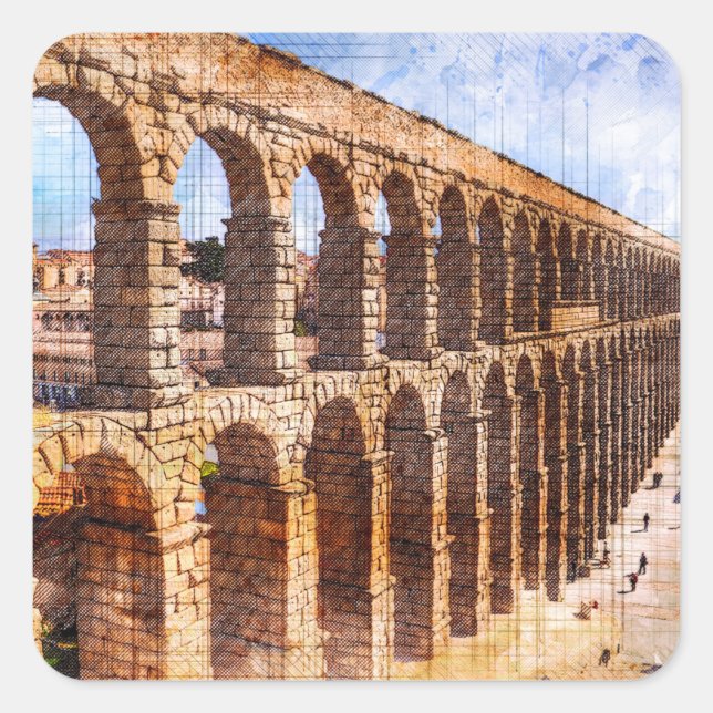 Roman Aqueduct, Segovia. Spain. Square Sticker (Front)