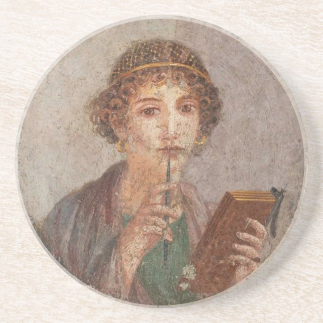 Roman Art Pompeii Sappho Girl with Stylus Antique Coaster (Front)