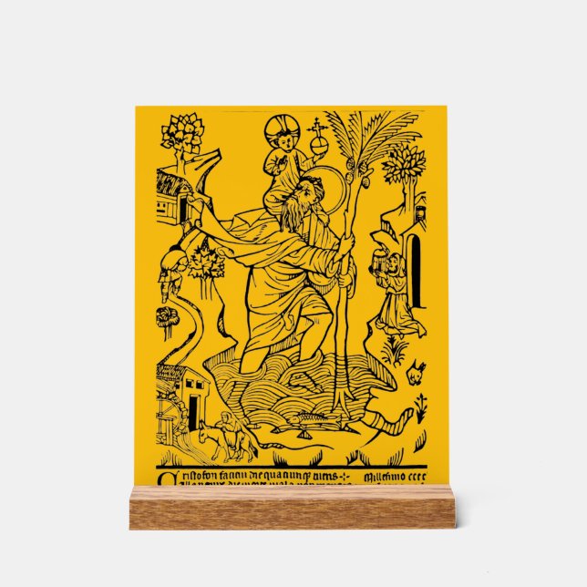 Roman Catholic Saint Christopher Devotional Art Acrylic Sign (Front)