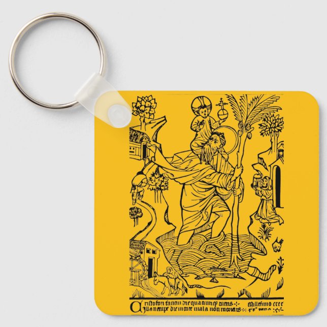 Roman Catholic Saint Christopher Devotional Art Keychain (Front)