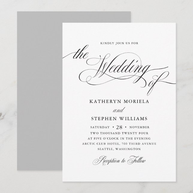 Roman Classic Black Calligraphy Wedding Invitation (Front/Back)