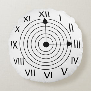 Roman Clock Black and White Roman Clock Round Pillow