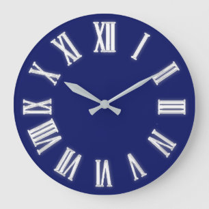 Roman Clock Silver Grey Grey Blue Navy