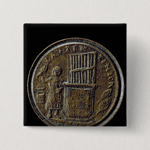 Roman coin depicting an Organ 2 Inch Square Button