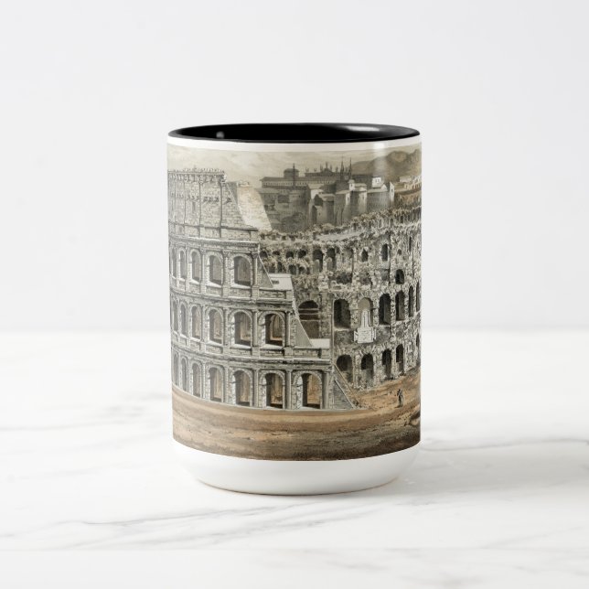Roman Coliseum Vintage Art Two-Tone Coffee Mug (Center)