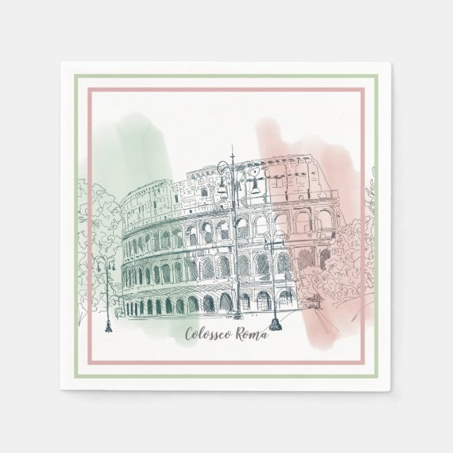 Roman Colosseum Italian Flag Colours Pen and Ink Napkin (Front)