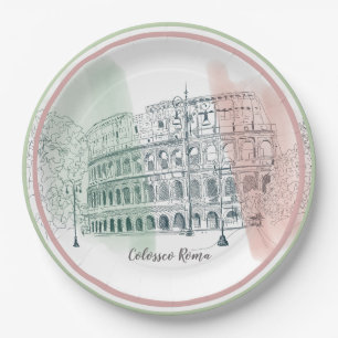 Roman Colosseum Italian Flag Colours Pen and Ink Paper Plate