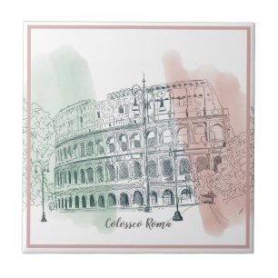 Roman Colosseum Italian Flag Colours Pen and Ink Tile