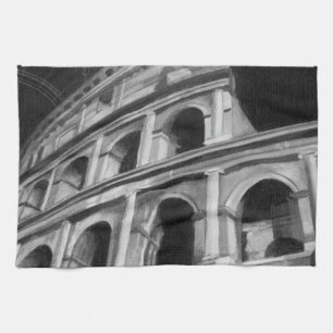 Roman Colosseum with Architectural Drawings Kitchen Towel