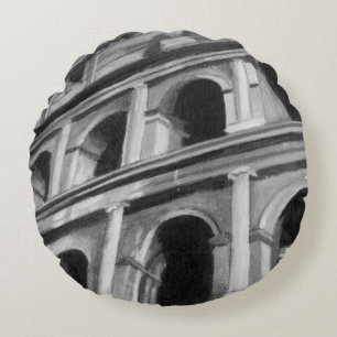 Roman Colosseum with Architectural Drawings Round Pillow