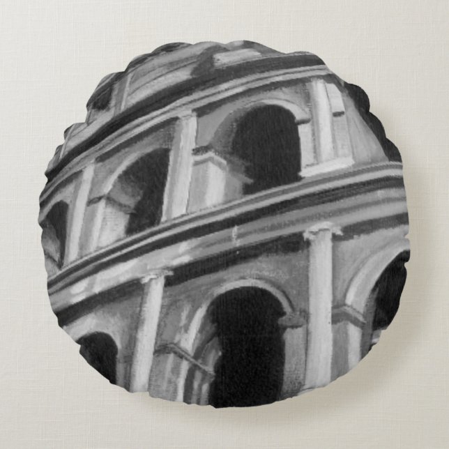 Roman Colosseum with Architectural Drawings Round Pillow (Front)