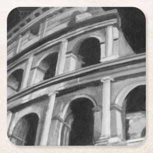 Roman Colosseum with Architectural Drawings Square Paper Coaster