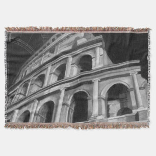 Roman Colosseum with Architectural Drawings Throw Blanket