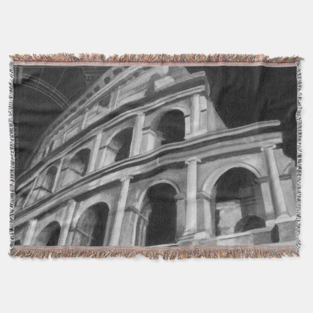 Roman Colosseum with Architectural Drawings Throw Blanket (Front)