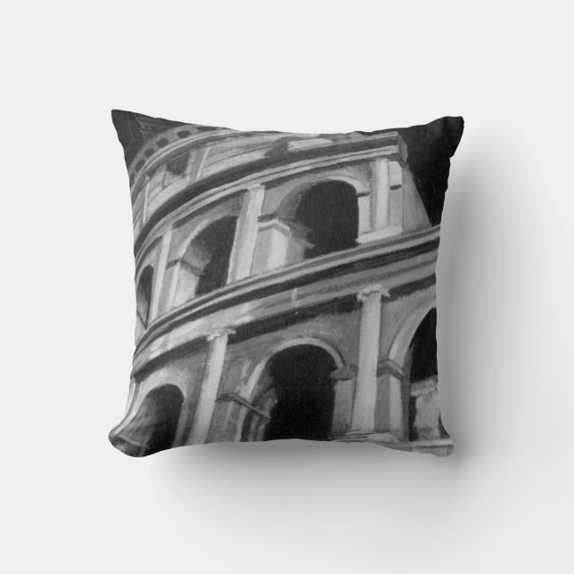 Roman Colosseum with Architectural Drawings Throw Pillow (Front)