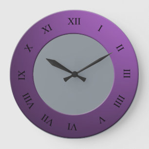 Roman Digits on Purple Frame on any Colour Large Clock