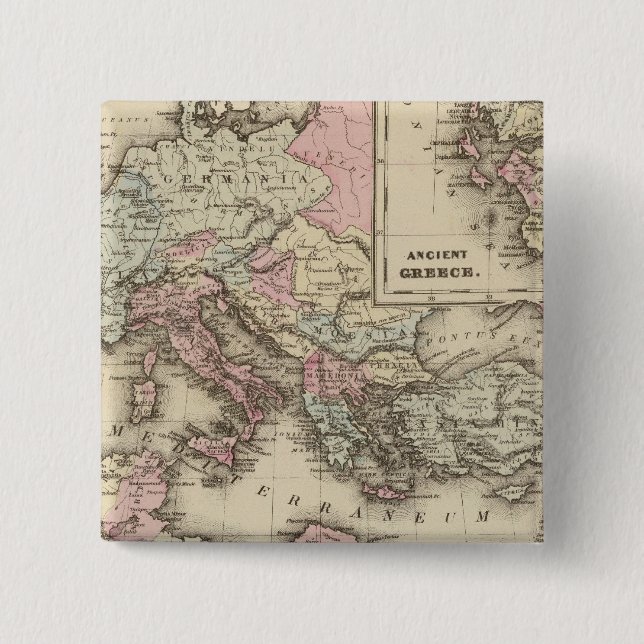 Roman Empire, Greece 2 Inch Square Button (Front)