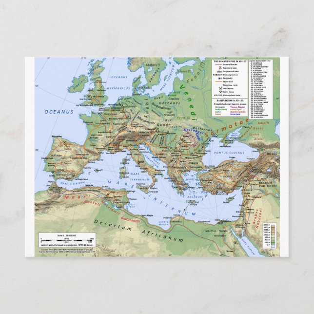 Roman Empire Map During Reign of Emperor Hadrian Postcard (Front)