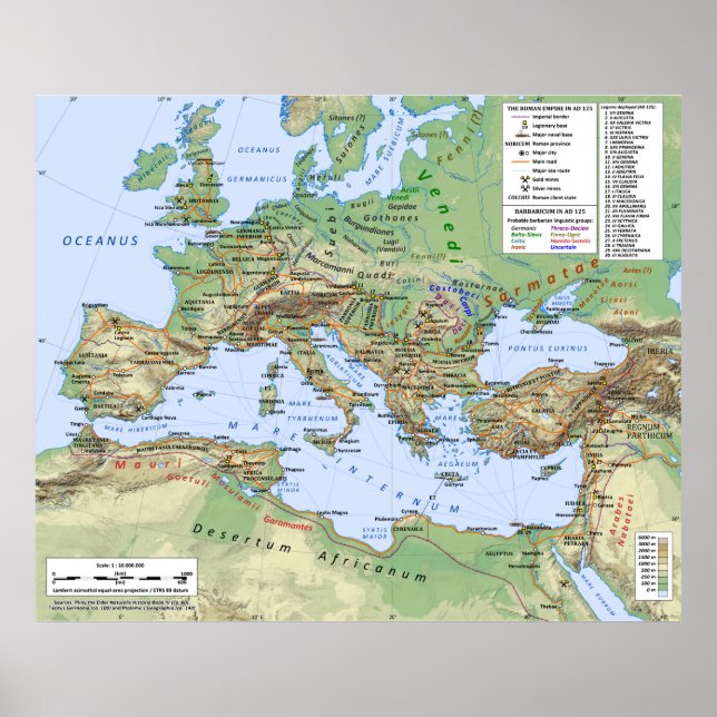 Roman Empire Map During Reign of Emperor Hadrian Poster (Front)