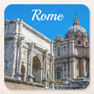 Roman Forum ruins in Rome, Italy Square Paper Coaster