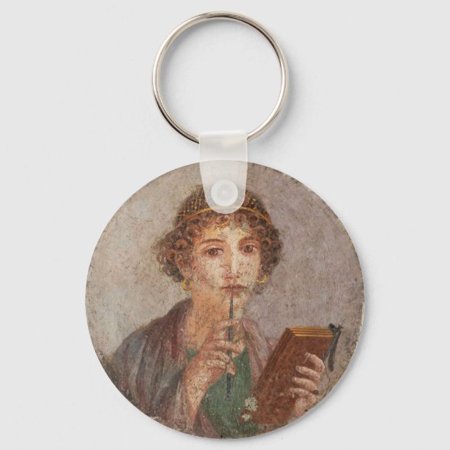 Roman Fresco Pompeii Sappho Girl Tablet & Stylus Keychain (Front)