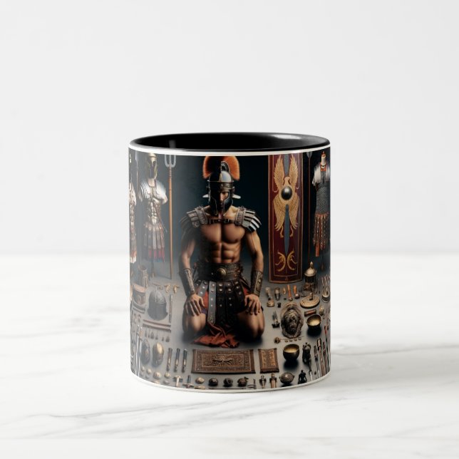 Roman Gladiator Valor Two-Tone Coffee Mug (Center)