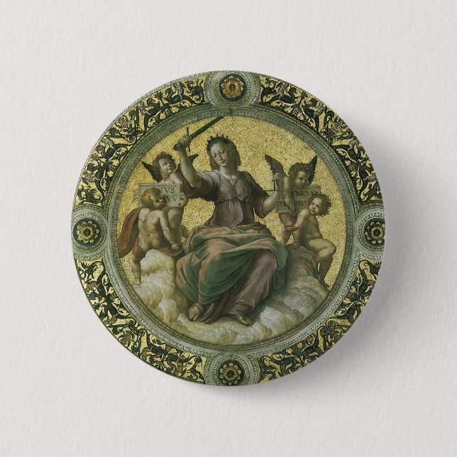 Roman Goddess Justice with Angels by Raphael 2 Inch Round Button (Front)