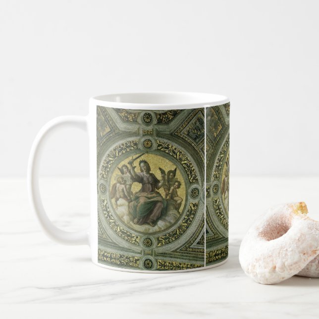 Roman Goddess Justice with Angels by Raphael Coffee Mug (With Donut)