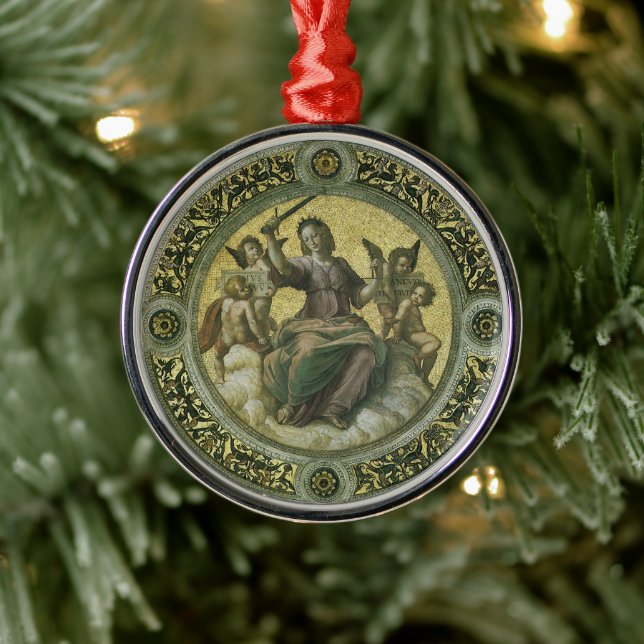 Roman Goddess Justice with Angels by Raphael Metal Ornament (Tree)