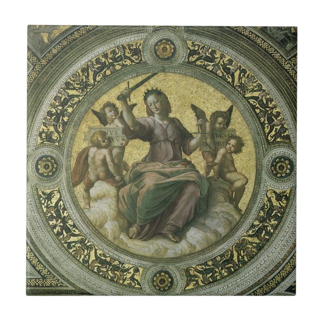 Roman Goddess Justice with Angels by Raphael Tile (Front)
