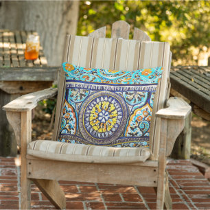 Roman Italian Spanish Majolica Floral Patio Outdoor Pillow