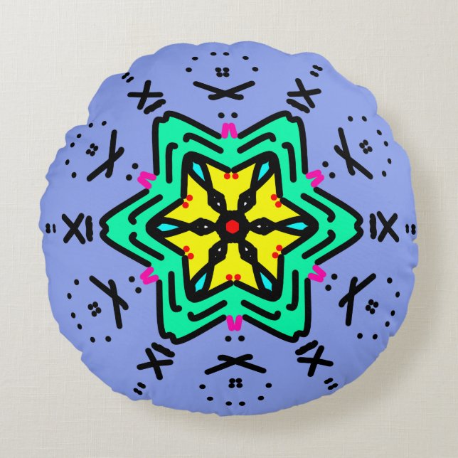 Roman Mandala Art Round Pillow (Front)