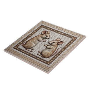 Roman Mosaic Style Mice Ceramic Tile