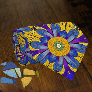 Roman Mosaic Style Yellow and Blue Repeat Pattern Tie