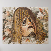 Roman mosaic, with mask, leaves and fruit