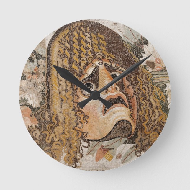 Roman mosaic, with mask, leaves and fruit round clock (Front)
