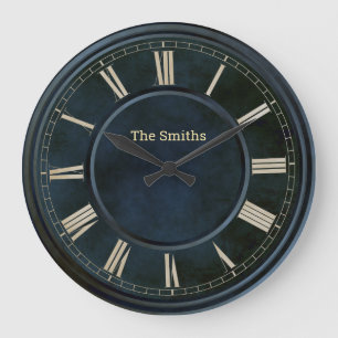 Roman Numbers Blue Slab Large Clock