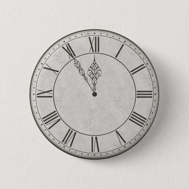 Roman Numeral Clock Face B&W 2 Inch Round Button (Front)