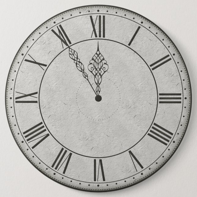Roman Numeral Clock Face B&W 6 Inch Round Button (Front)
