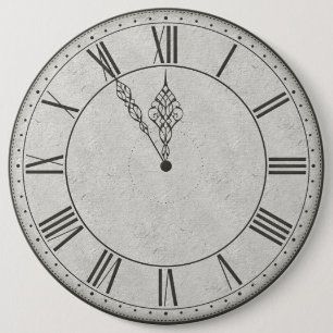 Roman Numeral Clock Face B&W 6 Inch Round Button