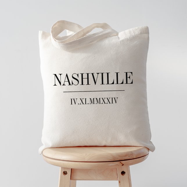 Roman Numeral Date & City Wedding Welcome Tote Bag (Creator Uploaded)