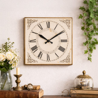 Roman Numeral Victorian Gothic Aesthetics Vintage  Square Wall Clock