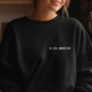 Roman Numerals Couple Embroidered Anniversary Date Embroidered Long Sleeve T-Shirt